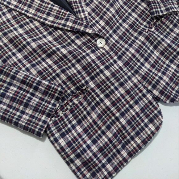 Vtg Linen Plaid Blazer Womens *fits XL Blue Red Laura Gayle Petite Lightweight - Picture 4 of 10